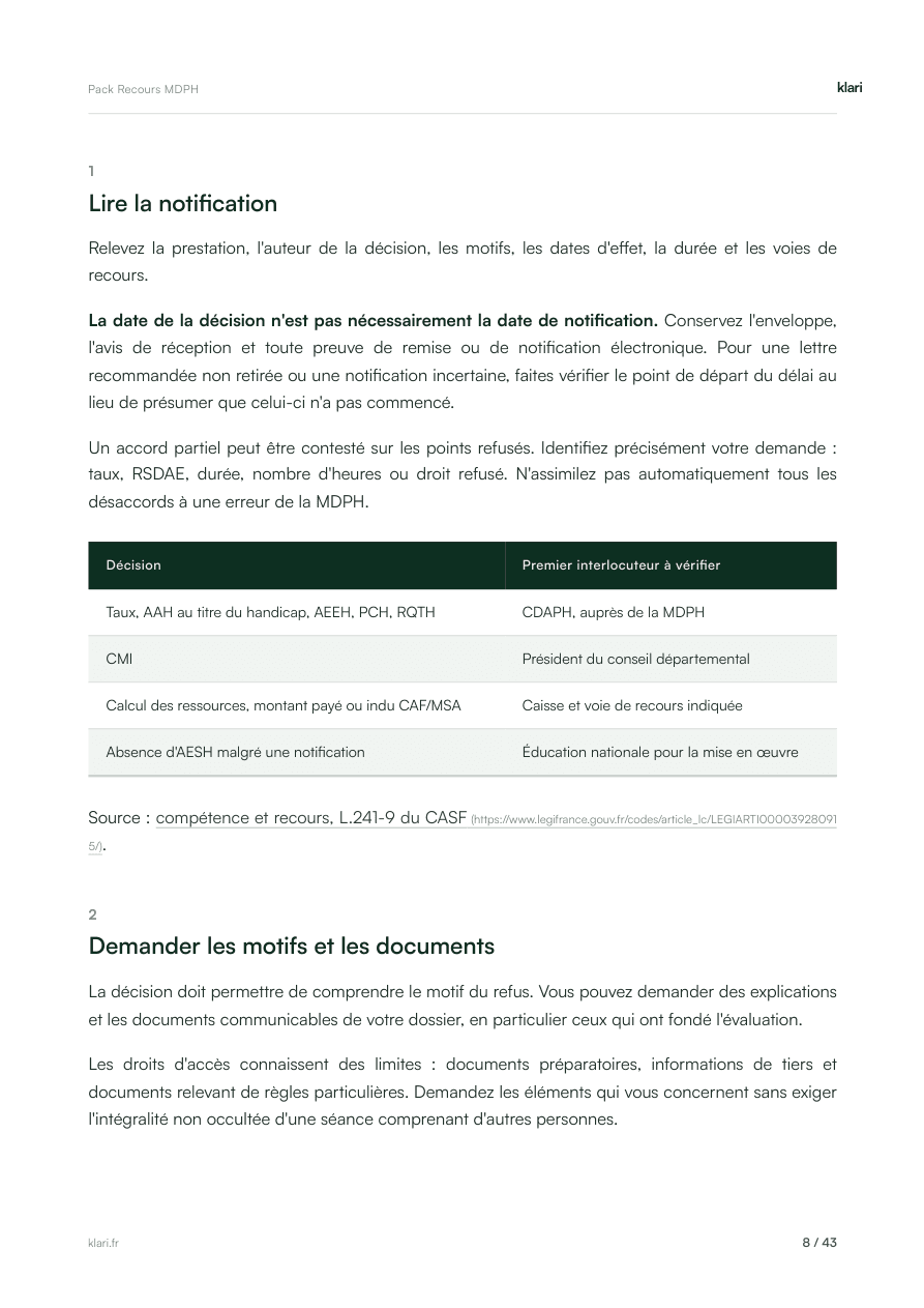 Pack Recours MDPH, page 8 : Lire la notification
