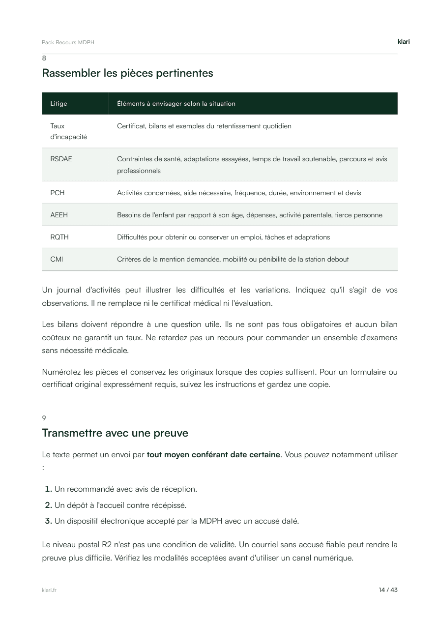 Pack Recours MDPH, page 14 : Rassembler et transmettre les pièces